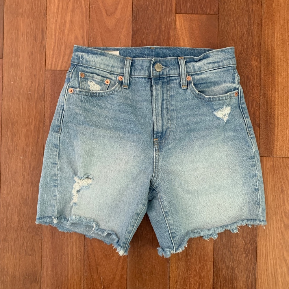 Gap Cheeky Midi Short High Rise Denim Jean Distressed 25 0 - Picture 3 of 5